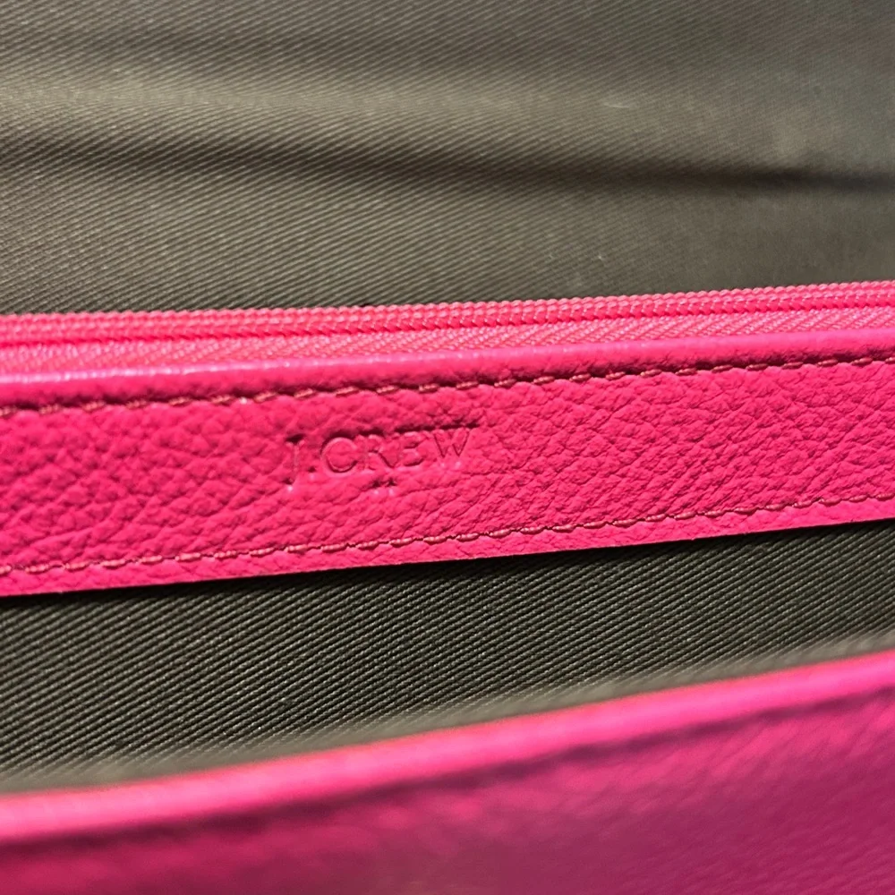 J.Crew Large Leather Gold Toggle Hot Pink Pebbled Leather  Wallet Clutch - Picture 5 of 7